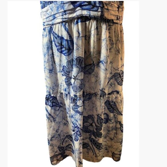 White House Black Market Blue White Clip Dot Halter BoHo Midi Dress Size 14 EUC - Picture 7 of 15